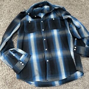 Urban Pipeline Mens Plaid‎ Button Down Long Sleeve Shirt Casual Medium Blue
